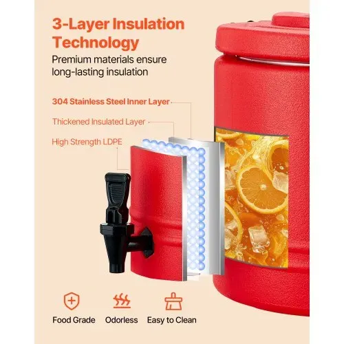 VEVOR isolierter Getränkespender 8 L Thermo-Getränkespender für Heiß- und Kaltgetränke mit Zapfhahn, lebensmittelechter Kühlkrug mit Innenseite aus 304er-Edelstahl, für Tee Kaffee Restaurant – Bild 3