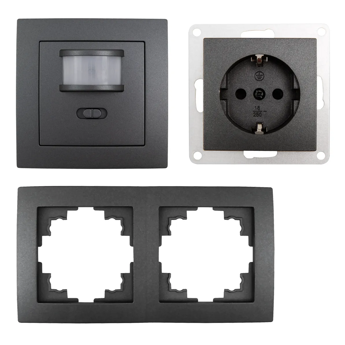Schalter und Steckdosen Set McPower Flair ''PIR'' anthrazit, 3-teilig – Bild 3