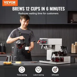 VEVOR kommerzielle Filterkaffeemaschine für 12 Tassen Kaffeemaschine mit 3 Glaskaraffen & 3 Warmhalteplatten, Übergieß-Kaffeemaschine aus Edelstahl für Restaurant Büro Café VEVOR kommerzielle Filterkaffeemaschine für 12 Tassen Kaffeemaschine mit 3 Glaskaraffen & 3 Warmhalteplatten, Übergieß-Kaffeemaschine aus Edelstahl für Restaurant Büro Café