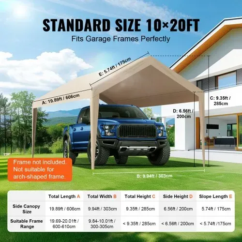 VEVOR Carport-Garagenzelt, 3 x 6 m, Garagendachzelt, wasserdicht und UV-geschützt, einfache Installation mit Spanngurten, beige (nur Dachabdeckung, Rahmen nicht im Lieferumfang enthalten) – Bild 3