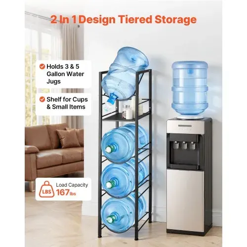 VEVOR Wasserkrughalter, 5-Stufig, für 4 Wasserflaschen, Wasserkrugregal mit Ablagefach, Wasserspenderregal, Wasserflaschenregal Wasserbehälterregal für Küche, Büro & Wohnzimmer, Schwarz VEVOR Wasserkrughalter, 5-Stufig, für 4 Wasserflaschen, Wasserkrugregal mit Ablagefach, Wasserspenderregal, Wasserflaschenregal Wasserbehälterregal für Küche, Büro & Wohnzimmer, Schwarz