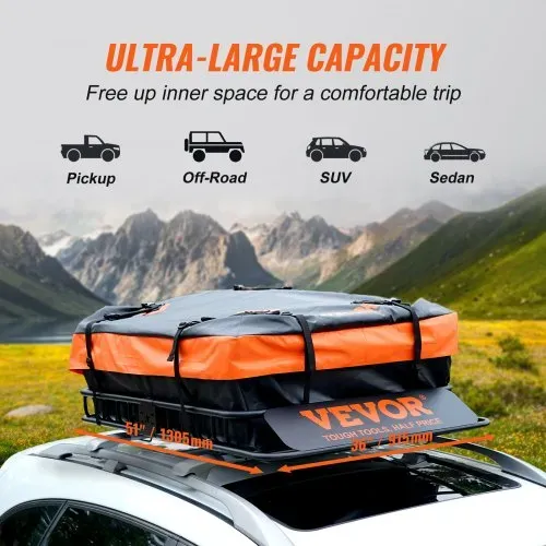 VEVOR Dachgepäckträger Korb Auto Dachkorb Universal 1305 x 915 x 127 mm, Dachgepäckträger Wanne inkl. Tasche 90 kg Tragfähigkeit Relingträger Fracht Gepäckablage Schwarz für Camping, Reisen usw. – Bild 3