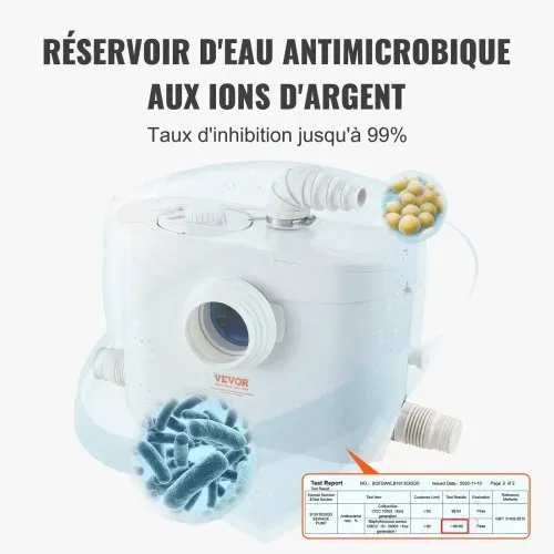 VEVOR Hebeanlage, 700 W, 9600 l/h Durchfluss, 10 m Förderhöhe, Zerkleinerer-Abwasserpumpe mit 3 Wassereinlässen für Toilette, Keller, Küche, Waschbecken, Badewanne, Abwasserentsorgung, Aufspülmaschine – Bild 3