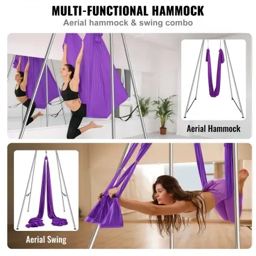 VEVOR Aerial Yoga Hängematte mit Yogarahmen 12 x 2,6 m, Lila Yoga Swing Air Fliegen, Yoga-Schaukel Hammock Swing 250 kg Max. Tragfähigkeit, inkl. Yoga-Socken & Fußpolster, Anti-Gravity-Übungen – Bild 5