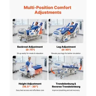 VEVOR Krankenhausbett Elektrisch, 5-Funktionen-Pflegebett, Trendelenburg- & Anti-Trendelenburg-Lagerung, Zentralverriegelung, 470-760 mm Seniorenbett für Häusliche Pflege, Altenheim & Krankenhaus VEVOR Krankenhausbett Elektrisch, 5-Funktionen-Pflegebett, Trendelenburg- & Anti-Trendelenburg-Lagerung, Zentralverriegelung, 470-760 mm Seniorenbett für Häusliche Pflege, Altenheim & Krankenhaus