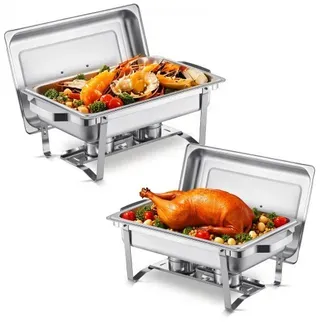 VEVOR Chafing Dish Buffet Speisenwärmer (7,5 L), 2 Stk. mit 2 Pfannen in voller Größe, rechteckiger Catering-Wärmespender mit Deckel & Brennstoffhalter, für Hochzeiten Partys Bankette Silber VEVOR Chafing Dish Buffet Speisenwärmer (7,5 L), 2 Stk. mit 2 Pfannen in voller Größe, rechteckiger Catering-Wärmespender mit Deckel & Brennstoffhalter, für Hochzeiten Partys Bankette Silber