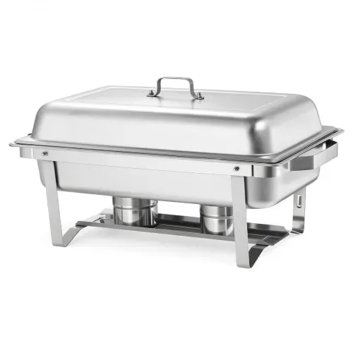 VEVOR rechteckiger Chafing Dish Set 8,5 L Speisenwärmer (4 Stk.) Buffet Warmhaltebehälter mit Griff & 2 Lebensmittelzangen & Deckel & Brennstoffhalter, geeignet für Bankett Party Hochzeit Silber – Bild 9
