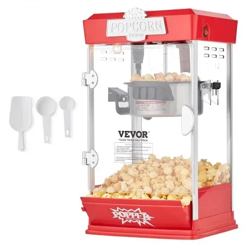 VEVOR Popcornmaschine Popcorn Maker 480 W Popcornautomat Popcorngerät 4 oz Kessel ergibt 1,5 Gal pro Ladung, Tisch-Popcornmaschine inkl. 3 Schaufeln, Popcornmaschine mit Kino-Stil Rot Café – Bild 8