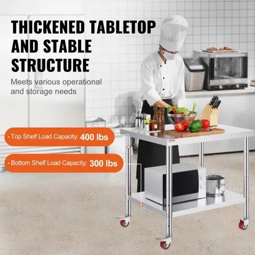 VEVOR Arbeitstisch 91 x 76 x 82 cm Edelstahl Catering Arbeitstisch etwa 160 kg für Belastbarkeit Lebensmittel Zubereitungstisch Gewerbliche Arbeitstisch für Küche Bar Restaurantar 4 verstellbare Füße – Bild 2