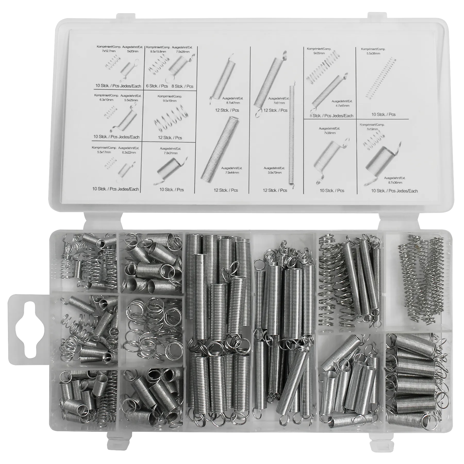 Federn-Sortiment, Druckfedern und Zugfedern, 200-teilig Federn-Sortiment, Druckfedern und Zugfedern, 200-teilig