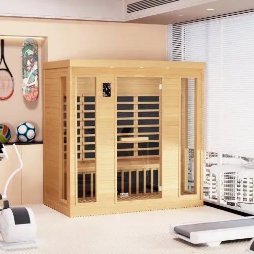 VEVOR Ferninfrarot-Holzsauna, Sauna-Spa für Zuhause, für 3 bis 4 Personen, Niedrige EMF-Ferninfrarot-Sauna aus Hemlockholz mit gehärteter Glastür & Bluetooth-Lautsprechern & Farblichttherapie, 2580 W – Bild 7