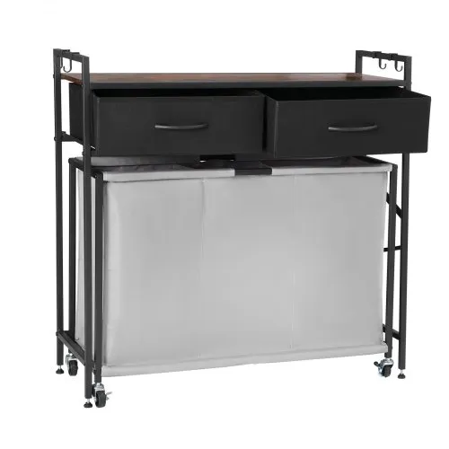 VEVOR Wäschekorb Wäschesammler mit 3 Fächern & Holztischplatte, Wäschesortierer auf Rollen mit 2 Schublade & Haken, Wäschetrenner Wäsche-Sortiersystem für schmutzige Kleidung Badezimmer VEVOR Wäschekorb Wäschesammler mit 3 Fächern & Holztischplatte, Wäschesortierer auf Rollen mit 2 Schublade & Haken, Wäschetrenner Wäsche-Sortiersystem für schmutzige Kleidung Badezimmer