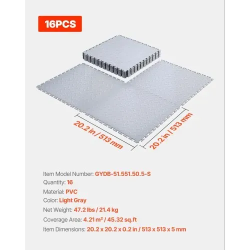 VEVOR PVC Garagenboden, 16er-Pack 513x513x5 mm, Werkstattboden, Industrieboden, Klick Verlegung, rutschfeste PVC-Matten mit Diamantplatte für Werkstatt, Lager, Werkzeugraum, Hellgrau – Bild 6