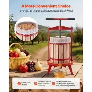 VEVOR Manuelle Beerenpresse 18 L, Weinpresse und Obstpresse für Äpfel, Weintrauben, Orangen und Gemüse, Korb aus Massivem Buchenholz, Apfelpresse mit 2 Filterbeuteln & T-förmigem Griff, Saftpresse VEVOR Manuelle Beerenpresse 18 L, Weinpresse und Obstpresse für Äpfel, Weintrauben, Orangen und Gemüse, Korb aus Massivem Buchenholz, Apfelpresse mit 2 Filterbeuteln & T-förmigem Griff, Saftpresse