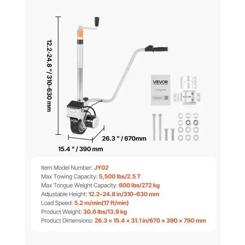 VEVOR Elektrische Rangierhilfe, 2,5 T Anhängelast, 380 W 12 V motorisiertes Stützrad mit 7 m/min Bewegungsgeschwindigkeit, einstellbare Klemmhöhe & Gummireifen, zum Bewegen von Wohnwagen & Booten – Bild 6