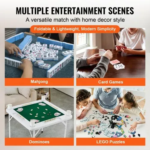 VEVOR Mahjong-Tisch, Klappbarer Dominotisch für 4 Spieler mit Verschleißfester Grüner Tischplatte, Tragbarer Quadratischer Kartentisch mit 4 Getränkehaltern & 4 Chip-Fächern für Mahjong-Poker-Puzzles – Bild 4