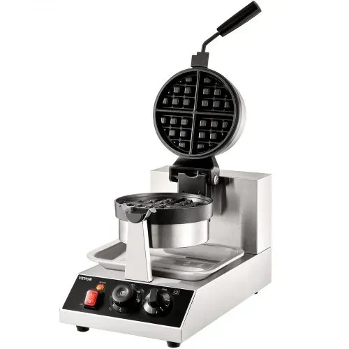 VEVOR Rundes Waffeleisen Waffel 1300 W, Kontaktgrill Belgische Waffeleisen 4 Stk. Edelstahl Waffeln Automat inkl. Lebensmittelclip & Bürsten & Verbrühungssicherer Griff, für Cafés, Restaurant usw. – Bild 9