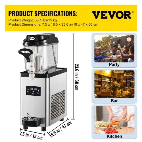 VEVOR Kommerzielle Slushy-Maschine, 6L Tassen Einzelschüssel Slush Ice Maschine, 300W 220V, Edelstahl Margarita Smoothie Frozen Drink Maker, Slushie Maschine für Supermärkte, Cafés, Restaurants, Bars – Bild 6