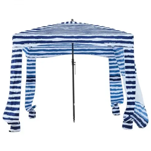 VEVOR Strand-Cabana, 183 x 183 cm Strandüberdachung mit Seitenwand, UPF 50+ Sonnenschutz, Strandpavillon mit Sandsäcken, tragbarer Sonnenschutz Sonnenschirm für Familie Freunde marineblaue Streifen – Bild 9