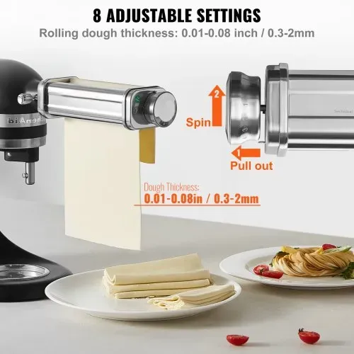VEVOR 3 tlg. Manuelle Nudelmaschine Edelstahl, Edelstahl Frische Manuell Pasta Walze Maschine Italienische Flachteigmaschine Pastamaker inkl. Reinigungsbürste für Spaghetti, Lasagne usw. – Bild 2