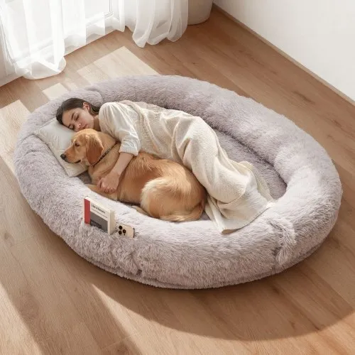 VEVOR Hundebett für Menschen & Hunde, 176x122x24 cm, Memory-Schaum-Hundebett in Menschengröße, mit Seitentasche, Griff & Reißverschluss, abnehmbarer, maschinenwaschbarer Bezug, Hochflor, Grau VEVOR Hundebett für Menschen & Hunde, 176x122x24 cm, Memory-Schaum-Hundebett in Menschengröße, mit Seitentasche, Griff & Reißverschluss, abnehmbarer, maschinenwaschbarer Bezug, Hochflor, Grau