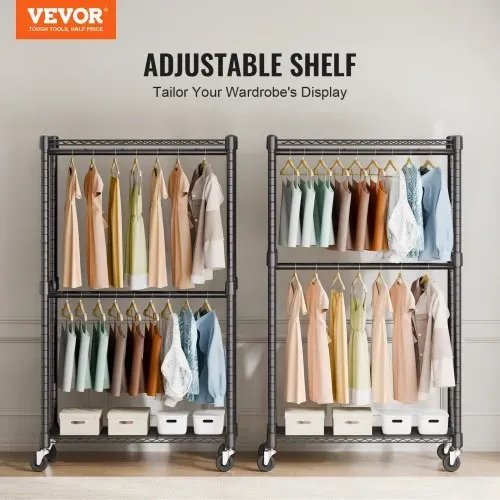 VEVOR Rollbarer Kleiderständer Garderobenständer 1 Kleiderstange, 2-lagig, 136 kg Belastbar Strapazierfähiger Rollbarer Kleiderständer für Schlafzimmer, Wäscheraum, Ankleidezimmer, Eingang usw. VEVOR Rollbarer Kleiderständer Garderobenständer 1 Kleiderstange, 2-lagig, 136 kg Belastbar Strapazierfähiger Rollbarer Kleiderständer für Schlafzimmer, Wäscheraum, Ankleidezimmer, Eingang usw.