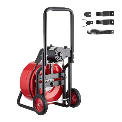 VEVOR Rohrreinigungsmaschine mit Automatischem Vorschub, 30m x 19mm Rohrreinigungsspirale mit Rollen, Elektr. Abflussreiniger für 100-200mm Rohre, Rohrreinigungsgerät für Abflüsse Toilette Waschbecken – Bild 8