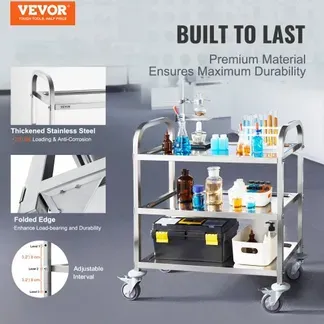 VEVOR Laborwagen Gerätewagen Medizintechnik Servierwagen 201 Edelstahl Tragbar Abräumwagen 100 kg Tragfähigkeit, 740 x 396 x 860 mm Labor Rollwagen Medical Trolley Dreifach-Design Silber VEVOR Laborwagen Gerätewagen Medizintechnik Servierwagen 201 Edelstahl Tragbar Abräumwagen 100 kg Tragfähigkeit, 740 x 396 x 860 mm Labor Rollwagen Medical Trolley Dreifach-Design Silber