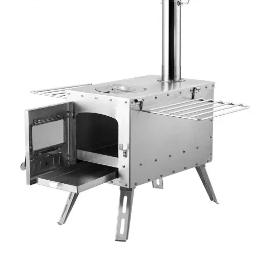 VEVOR Holzofen, 590 x 790 x 2620 m, Camping-Zeltofen aus Edelstahl, Holzofen mit Kaminrohren und Handschuhen, 1646 Kubikzoll großer Feuerraum-Zeltofen zum Kochen und Heizen im Freien mit 8 Rohren – Bild 9