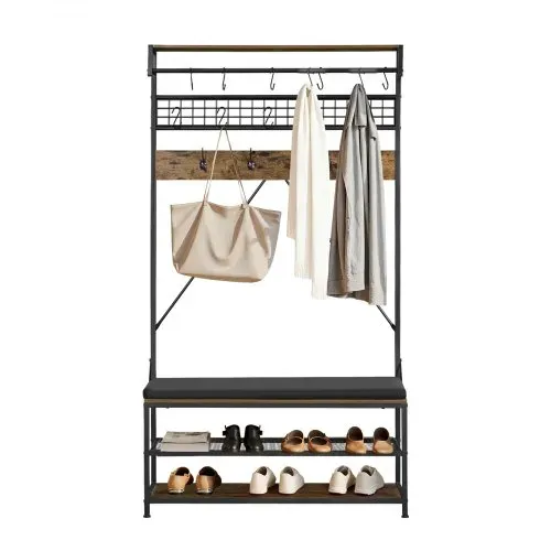 VEVOR Flurgarderobe 1015 x 400 x 1830 mm, Garderobenständer mit Schuhbank & Schuhablage (2 Ebenen), Freistehend Garderobe mit Metallgitter & Kleiderstange, Ideal für Eingangsbereich, Schlafzimmer – Bild 8