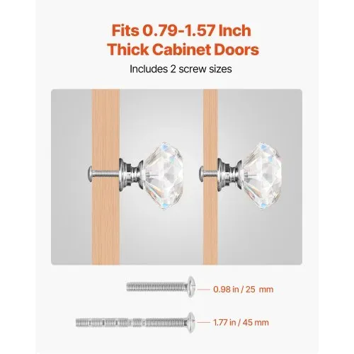 VEVOR Möbelknöpfe, 12er-Pack, 31 mm Schrankknöpfe aus Acryl & Zinklegierung, Schubladenknöpfe, massive Küchenknöpfe in Diamantform, Knauf mit Schrauben für Badezimmer, Schränke, Schubladen – Bild 3