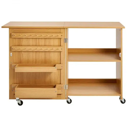 VEVOR klappbarer Nähtisch Mehrzweck Nähmaschinentisch mit Rädern & Regalen & Ablagefächern & Holzstiften & magnetischen Türen, Nähmaschine Holzfarbe faltbar (1170 x 400 x 778 mm) – Bild 10