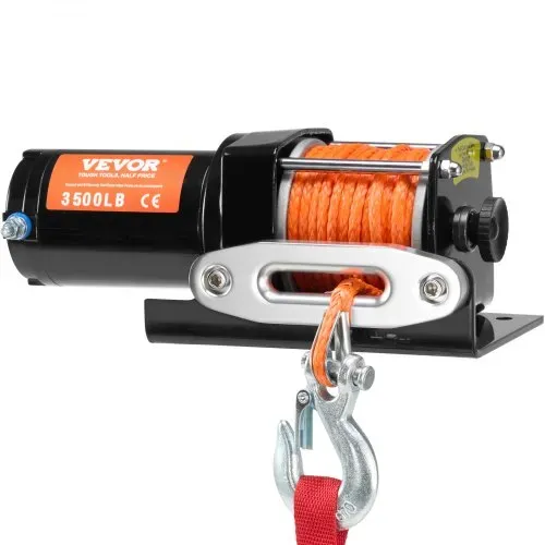 VEVOR Elektrische Seilwinde, 3500 lb Seilzugkapazität, 12 V DC ATV/UTV-Winde mit Φ3/16 Zoll x 39 Fuß 12 Strängen Synthetikseil, Aluminium-Seilführung, kabelgebundene Fernbedienung, IP55 wasserdicht zum Schleppen von UTV, ATV, Boot – Bild 8
