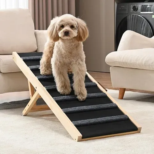 VEVOR Hunderampe 1m lang Hundetreppe mit 7 Querstangen Hundeautorampe aus Kiefernholz Gummi Hundeeinstiegshilfe 5-stufige Höheneinstellungen Tierrampe ca. 45kg Tragfähigkeit für große kleine Hunde – Bild 7