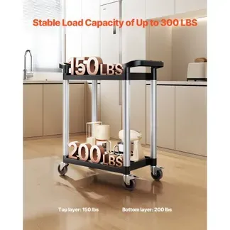 VEVOR Mehrzweckwagen, 136 kg Tragkraft, 2-stufiger Universalwagen aus Kunststoff mit 360° Schwenkrädern (2 mit Bremsen), 800x410x945 mm großer Servierwagen für Lager, Büro, Zuhause, Restaurant, Küche VEVOR Mehrzweckwagen, 136 kg Tragkraft, 2-stufiger Universalwagen aus Kunststoff mit 360° Schwenkrädern (2 mit Bremsen), 800x410x945 mm großer Servierwagen für Lager, Büro, Zuhause, Restaurant, Küche