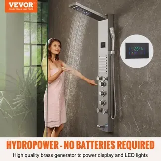 VEVOR Duschpaneelsystem, 6 Duschmodi, LED- und Bildschirm-Wasserkraft-Duschpaneelturm, Regenfall, Wasserfall, 5 Massagedüsen, Wannenauslauf, Handbrause, wandmontiertes Duschset aus Edelstahl VEVOR Duschpaneelsystem, 6 Duschmodi, LED- und Bildschirm-Wasserkraft-Duschpaneelturm, Regenfall, Wasserfall, 5 Massagedüsen, Wannenauslauf, Handbrause, wandmontiertes Duschset aus Edelstahl