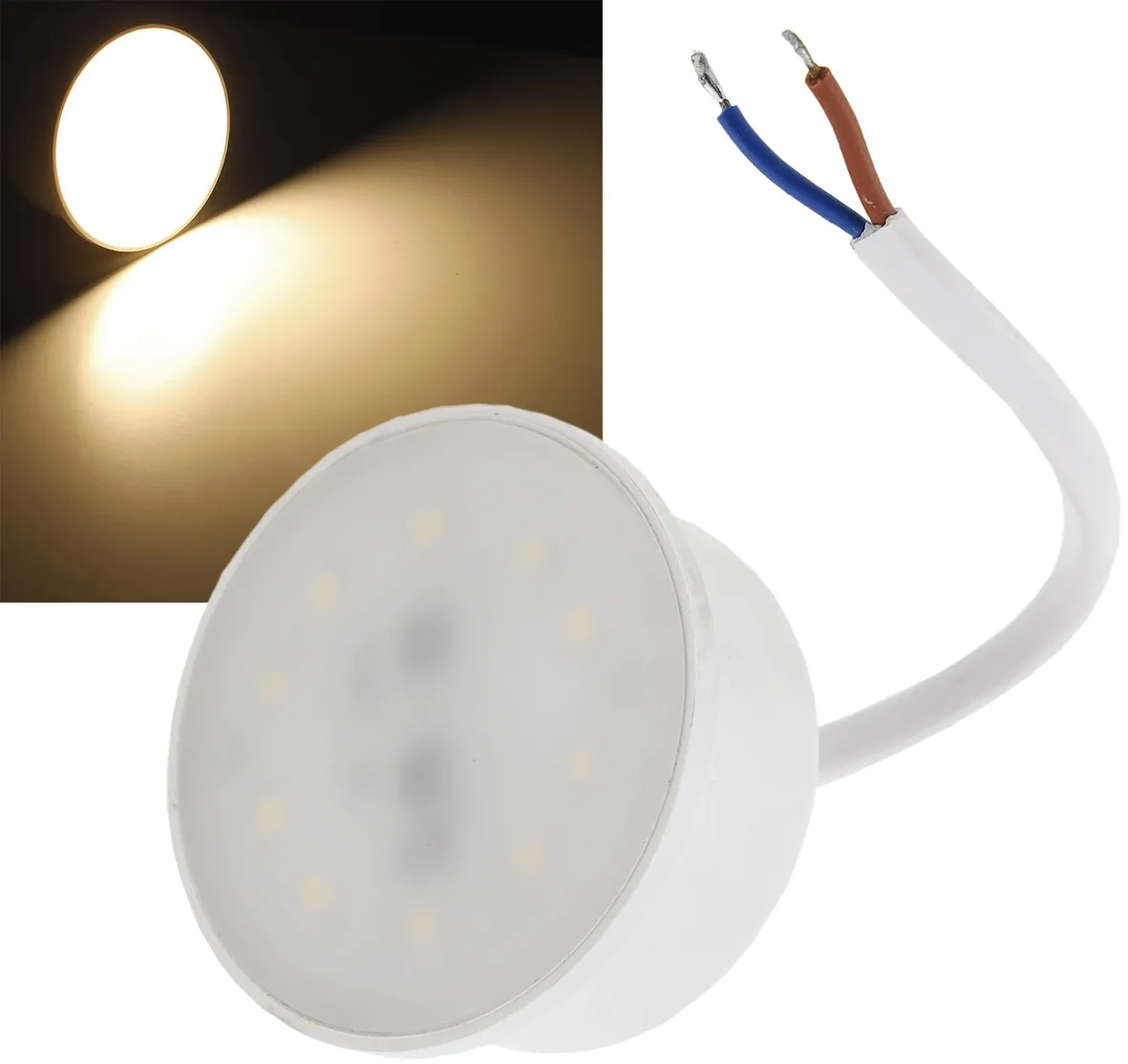 LED-Modul „Piatto W3“ warmweiß 120°, 2900K, 230V, 3W, 240lm, 50x24mm LED-Modul „Piatto W3“ warmweiß 120°, 2900K, 230V, 3W, 240lm, 50x24mm