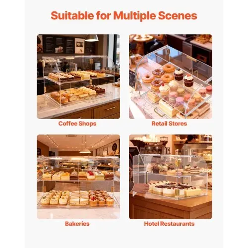 VEVOR Gebäckvitrine 2-stöckig, Gewerbliche Bäckereivitrine aus Transparentem Acryl, Thekenvitrine mit Magnetischer Rücktür & Abnehmbarer Trennwand für Kekse Desserts Donuts, 558 x 355 x 355 mm – Bild 6