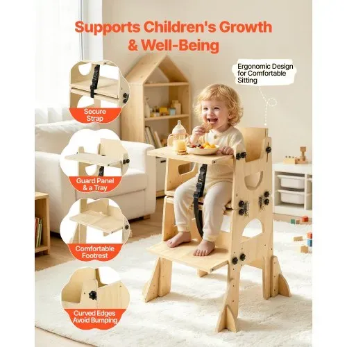 VEVOR Lernturm für Kinder im Alter von 1 bis 5 Jahren, Höhenverstellbarer Lernstuhl aus Holz, Montessori-Tisch- & Stuhlset, Learning Tower mit Tafel & Rückenlehne für Bad & Küchenarbeitsplatte – Bild 5