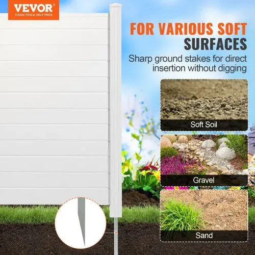 VEVOR 4xPaneele Gartenzaun 122x122cm Sichtschutzzaun PVC und verzinktes Blech-Erdspieß Windschutzzaun Metallpfähle bis 50cm Lamellenzaun Steckzaun Sichtschutz ideal für Pool-Ausrüstung Klimaanlagen VEVOR 4xPaneele Gartenzaun 122x122cm Sichtschutzzaun PVC und verzinktes Blech-Erdspieß Windschutzzaun Metallpfähle bis 50cm Lamellenzaun Steckzaun Sichtschutz ideal für Pool-Ausrüstung Klimaanlagen