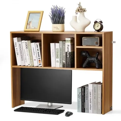 VEVOR Schreibtisch Bücherregal 1-stufiger Organizer (94 x 24 x 73 cm) Tischregale Schreibtisch Organizer Ausstellungsregal aus Spanplatten mit rutschfesten Füßen, für Büro Wohnheim, Holzfarbe – Bild 9