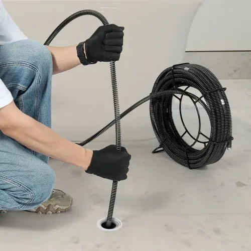 VEVOR Rohrreinigungsspirale 30 m x 16 mm, professionelles Rohrreinigungskabel mit 7 Schneidern für 20-100 mm Rohre, Hohlkern-Kanalisationsspirale für Spüle, Bodenablauf, Toilette – Bild 8
