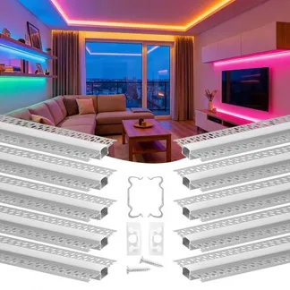 VEVOR LED Profil 10er-Pack 2 m, Eloxierte Trockenbauprofil mit Milchiger Abdeckung, Endkappen & Befestigungsclips, Deckenprofil, Diffusor Einbau in Gipskarton, Aluminiumprofile für Wand & Decke VEVOR LED Profil 10er-Pack 2 m, Eloxierte Trockenbauprofil mit Milchiger Abdeckung, Endkappen & Befestigungsclips, Deckenprofil, Diffusor Einbau in Gipskarton, Aluminiumprofile für Wand & Decke