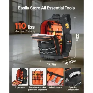 VEVOR Werkzeugrucksack mit Rollen, 50 kg Tragkraft, 72 Taschen, Werkzeugtasche, verstellbarer Teleskopgriff & stabile Basis, Arbeitsrucksack-Organizer für Bau & Mechanik, 450x275x560 mm VEVOR Werkzeugrucksack mit Rollen, 50 kg Tragkraft, 72 Taschen, Werkzeugtasche, verstellbarer Teleskopgriff & stabile Basis, Arbeitsrucksack-Organizer für Bau & Mechanik, 450x275x560 mm