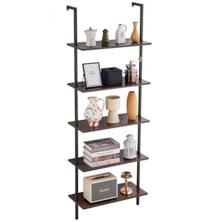 VEVOR Leiterregal mit Metallrahmen, 5 Ebenen, Bücherregal Wandmontage, 64×30 cm, schwebende Holzregale, Lagerregal, Kleinteilehalter für Küche, Schlafzimmer, Badezimmer, Wohnzimmer, schwarz VEVOR Leiterregal mit Metallrahmen, 5 Ebenen, Bücherregal Wandmontage, 64×30 cm, schwebende Holzregale, Lagerregal, Kleinteilehalter für Küche, Schlafzimmer, Badezimmer, Wohnzimmer, schwarz