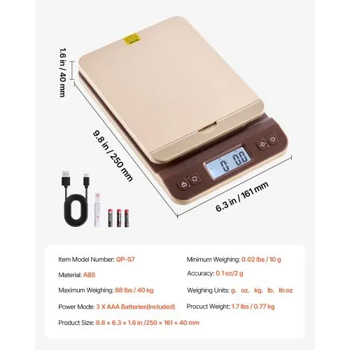 VEVOR Digitale Paketwaage, 2g Genauigkeit, 40kg Postwaage mit Hold-/Tara-/Auto-Off-Funktion, Flip-Halter-Design & einfacher Kalibrierung, Briefwaage Plattformwaage, Batterie im Lieferumfang enthalten – Bild 6