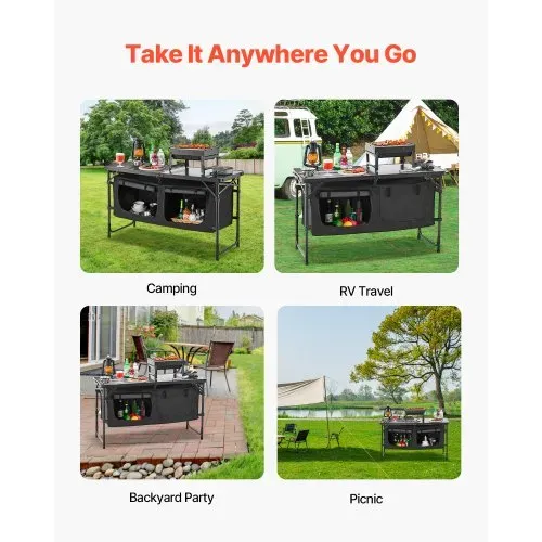 VEVOR Camping Küchentisch klappbarer Kochtisch Outdoor, 3-fach höhenverstellbar, tragbare Kochstation aus Aluminium mit Organizer & Tragegriff, für Grillpartys Picknicks Wohnmobilreisen Schwarz – Bild 6