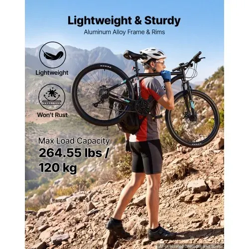 VEVOR Mountainbike für Damen Herren 26 Zoll Fahrrad 21-Gang Schwarz Outdoor Ideal für Erwachsene, Rahmen aus Aluminiumlegierung, mit Federgabel, 120 kg Tragkraft, Klingel, Reflektoren & Lampenhalterung – Bild 3