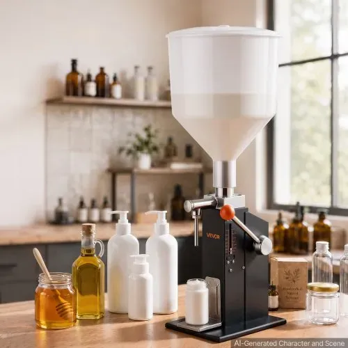 VEVOR Manuelle Abfüllmaschine 5-60 ml Flüssigkeitsfüller mit 10 L Trichter, Abfüllanlage für Getränke Öl Honig Shampoo & Lotion, Kohlenstoffstahlgehäuse, Tropfschutzdüse, Verstellbarer Flaschenständer – Bild 7