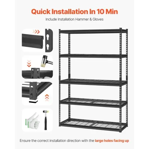 VEVOR Lagerregale, 1134 kg, 5-stufiges Schwerlastregal für die Garage, 457,2 x 1219,2 x 1828,8 mm, verstellbares Garagenregal für Industrieregale, Kellerregal, für Küche, Lager, Keller, schwarz – Bild 4